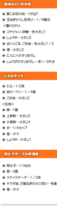 豚肉のピリ辛炒めべんとうの材料・分量