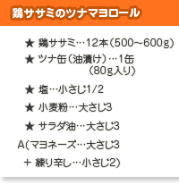 鶏ササミのツナマヨロールの材料・分量